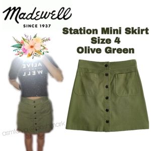 MADEWELL- Station Mini Skirt, Size 4, Color-Olive Green